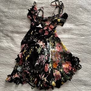 Current Mood Dress, floral wrap dress, ruffles, fairy, Small NWOT